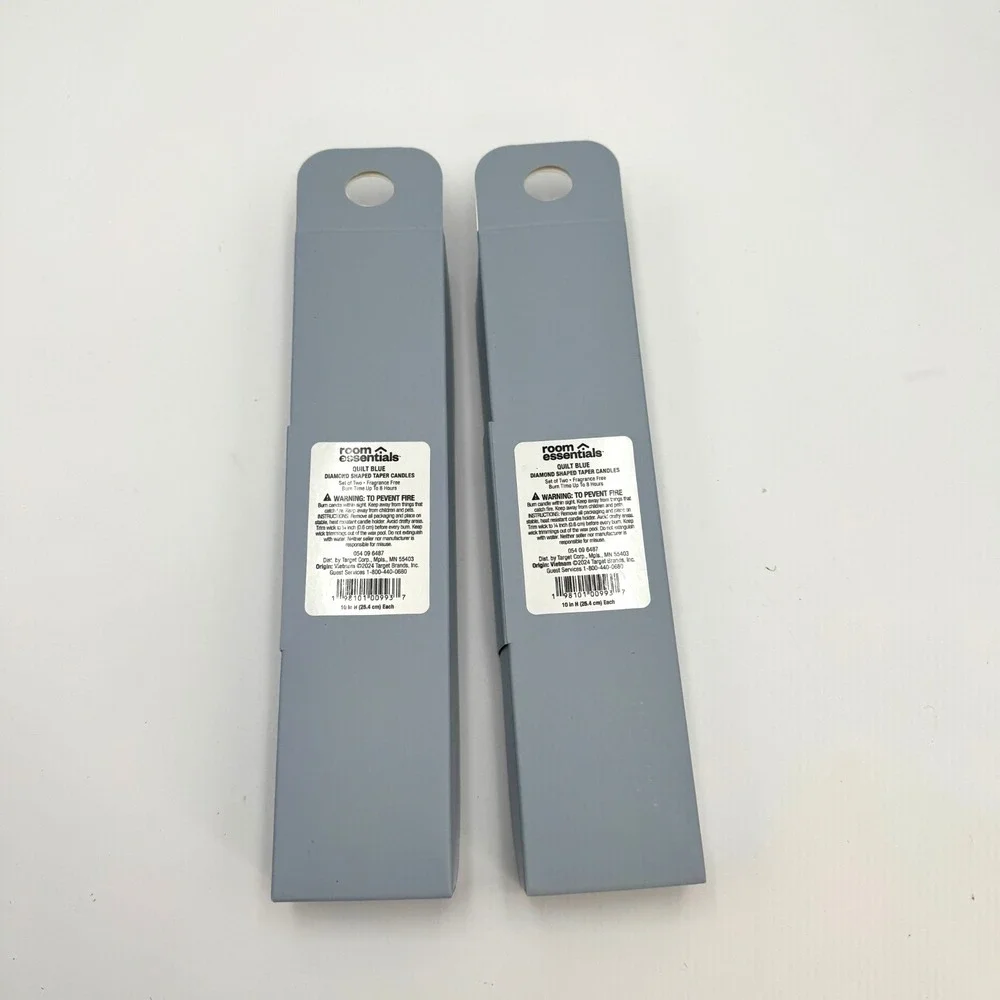 NIB Room Essentials Quilt Blue Diamond Taper Candles 4 Pack‎ 10